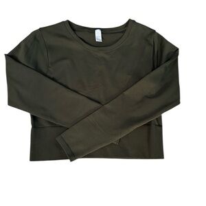 Aerie long sleeve cropped athletic top in olive green size L NWOT